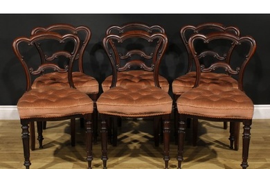 A set of six early Victorian solid rosewood dining chairs, c...