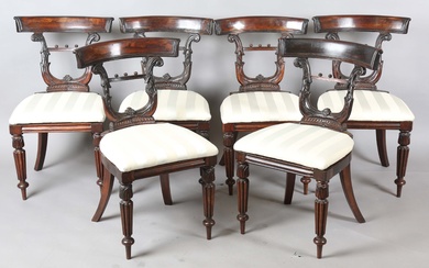A set of six unusual Regency rosewood dining chairs, in the manner of Gillows of Lancaster, the curv