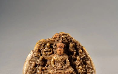 A stone Kagyu hierarch group, Tibet, circa 15th century