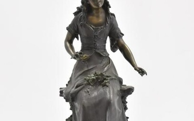 AFTER AUGUSTE MOREAU , BRONZE GIRL WITH FLOWERS