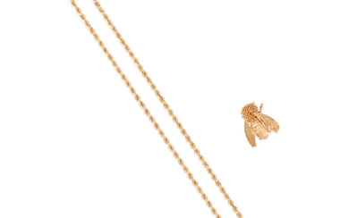 AN 18K GOLD CHAIN AND A 14K GOLD BEE BROOCH...