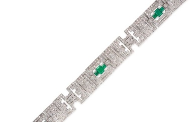 AN EMERALD AND DIAMOND BRACELET the openwork bracelet set throughout with round brilliant cut dia...