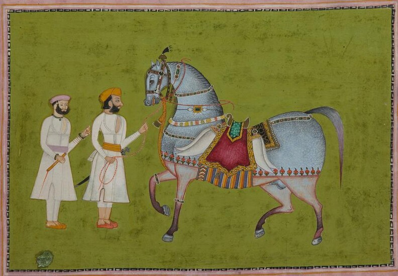 AN INDIAN MINIATURE DEPICTING TWO MEN AND A HORSE