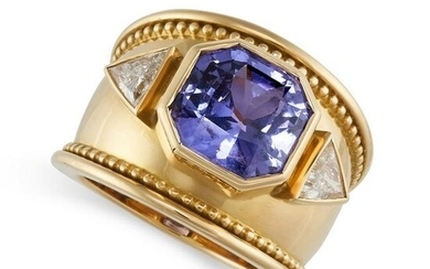 AN UNHEATED COLOUR CHANGE SAPPHIRE AND DIAMOND RING