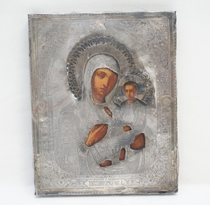 ANTIQUE GREEK ICON MARY + JESUS