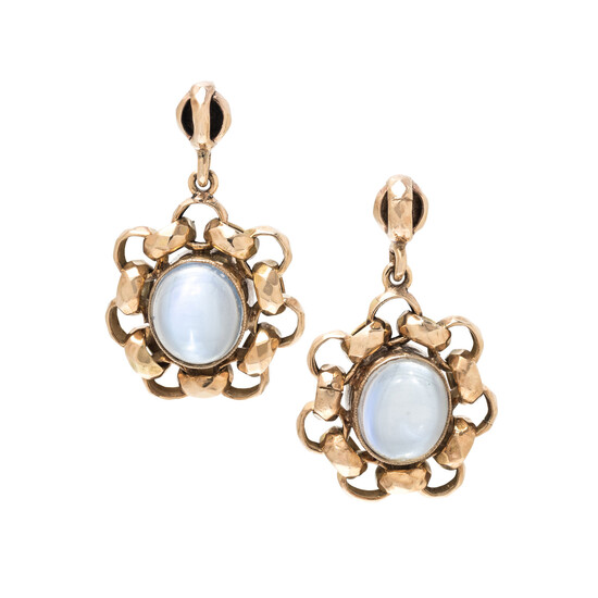 ANTIQUE, ROSE GOLD AND MOONSTONE EARRINGS