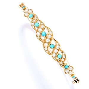 ANTIQUE TURQUOISE AND PEARL BANGLE, 19TH CENTURY in
