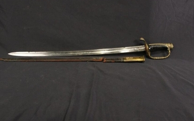 ANTIQUE US NAVAL SWORD WITH LEATHER SCABBARD
