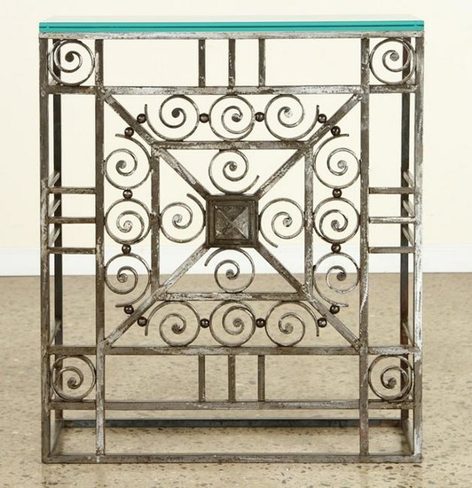 ART DECO IRON CONSOLE TABLE GLASS TOP C.1930