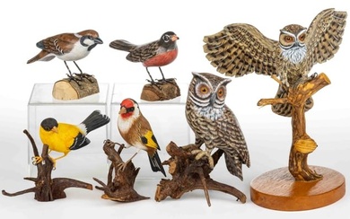 ASSORTED CARVED AND PAINTED BIRDS, LOT OF SIX