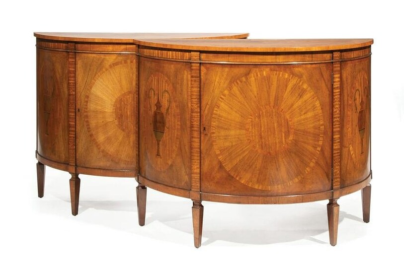 Adam-Style Satinwood Inlaid Mahogany Cabinets