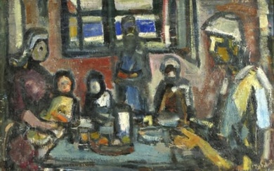 Aharon Giladi (Golodetz) 1907-1993 Family around the Table, circa 1950
