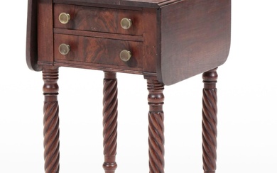 American Classical Mahogany Two-Drawer Work Table with Drop Leaves, circa 1830