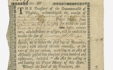 [American Revolution] Commonwealth of Virginia Loan Office Certificate