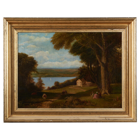 American School (19th Century) Picnic at the Lake 22 x 29 3/4 in. (55.9 x 75.5 cm) framed 29 1/4 x 37 1/4 in.