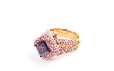 Amethyst, Pink Sapphire, Diamond, 18k Rose Gold Ring.