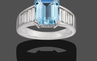 An 18 Carat White Gold Aquamarine and Diamond Ring, the...