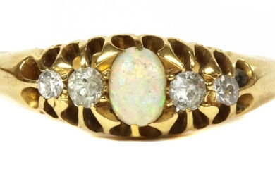 An 18ct gold five stone opal and diamond ring