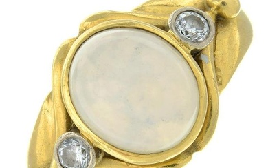 An 18ct gold moonstone and brilliant-cut diamond ring.