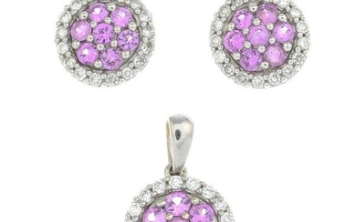 An 18ct gold pink sapphire and diamond jewellery set