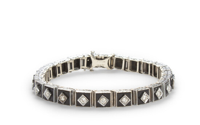 An Art Deco diamond and black chalcedony bracelet