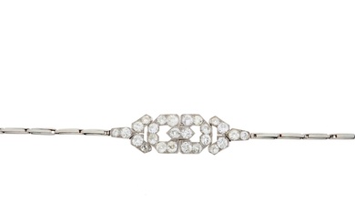 An Art Deco platinum old-cut diamond geometric bracelet, wit...