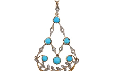 An Art Nouveau Edwardian turquoise pearl and diamond openwor...