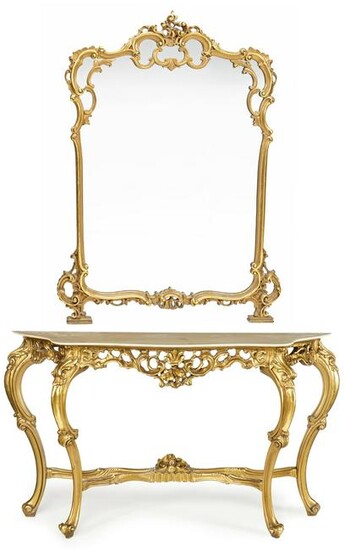 An Italian Rococo-style console table and mirror
