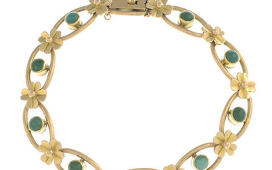 An early 20th century 15ct gold turquoise floral bracelet.