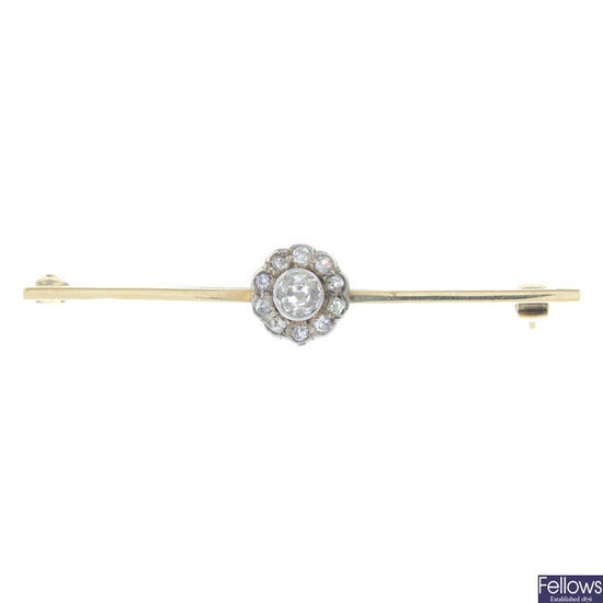 An early 20th century 9ct gold diamond bar brooch.