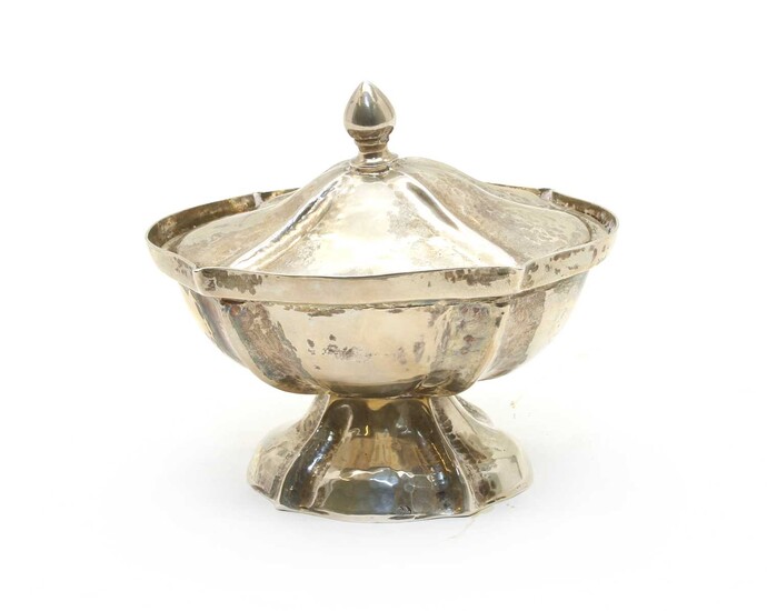 An early 20th century Fierman Hanan pedestal dish and cover of scalloped ovoid form