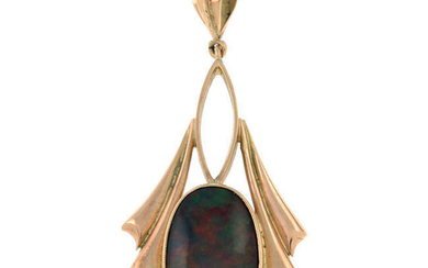 An early 20th century gold opal pendant.