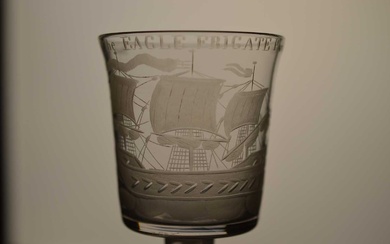 An engraved Privateer wine glass commemorating the 'Eagle Frigate'