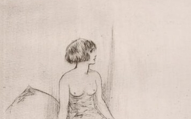 An etching of a female nude, indistinctly signed in the
