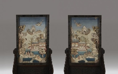 An impressive pair of Chinese bone-embellished and