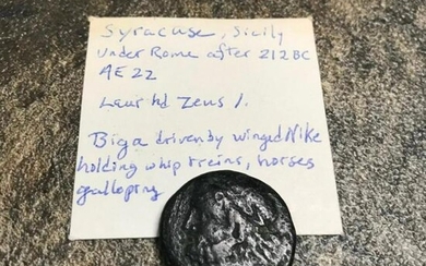 Ancient Greek Bronze Zeus Coin, 212 BC, Syracuse