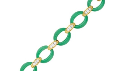 André Vassort for Van Cleef & Arpels Two-Color Gold, Green Chalcedony and Diamond Link Bracelet, France