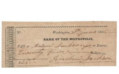 Andrew Jackson Signed Check as President