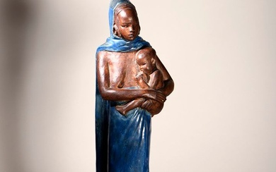 Anna QUINQUAUD (1890-1984). Maternité Pita. Sculpture en terre cuite émaillée polychrome, titrée, datée 1930 et...
