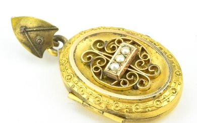 Antique 19th C Victorian Gold & Seed Pearl Locket.