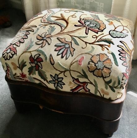 Antique American Empire Crewel Upholstered Ottoman