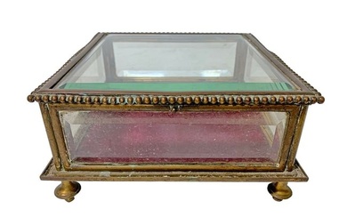 Antique Bronze & Beveled Glass Jewelry Box