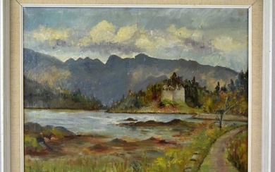 Antique English School Oil On Canvas Landscape Painting