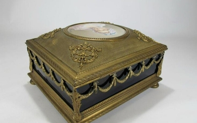 Antique French bronze with a painting jewelry box