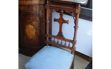 Antique French upholstered prayer chair, slide out section u...