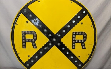 Antique Jeweled Large Railroad Crossing Metal Sign
