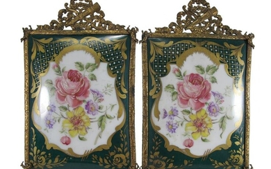 Antique Limoges pair of porcelain & bronze plaques