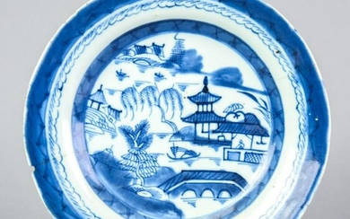 Antique Porcelain Canton Blue & White Plate