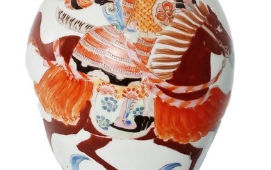 Antique Signed Japanese Kutani Imari Samurai 6 Character 12 Inch Porcelain Bottle Vase WDC Gallery
