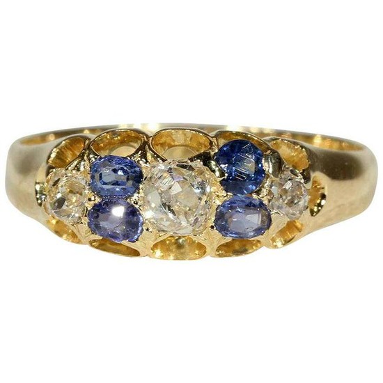 Antique Victorian Diamond and Sapphire Ring in 18k